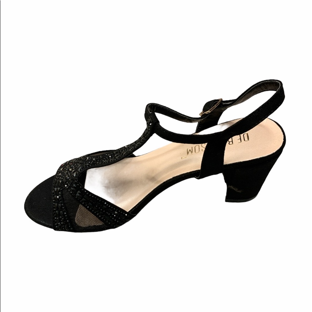 De Blossom Black Shimmer Block Heels